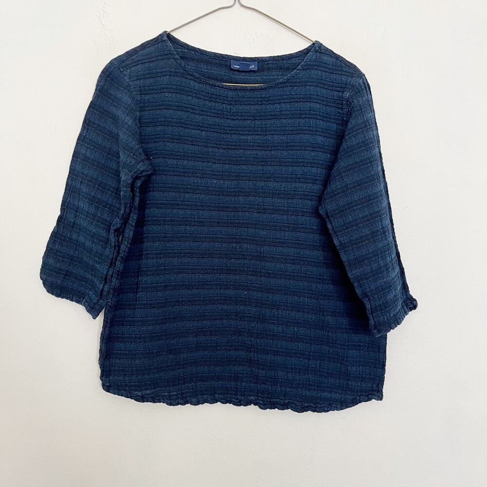 Pure Jill Shirt Womens Size XS Indigo Striped Knit Boxy Pullover 3/4 Sleeve